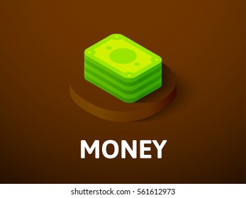 Money icon, vector symbol in flat isometric style isolated on color background