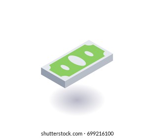 Money icon, vector symbol in flat isometric 3D style isolated on white background.