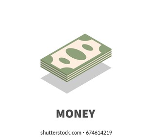 Money icon, vector symbol in isometric 3D style isolated on white background.