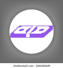 Money Icon. Vector. Violet icon on white circle with shadow at gray background.