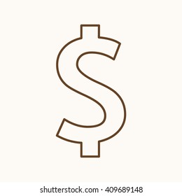 Geldsymbol, Vektorsymbol in dünnen Linien. Dollar-Symbol flach. Design-Banking-Symbol, Vektorbild.