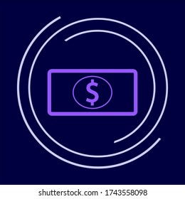 money icon for web site, vector image of a dollar in flat style, dollar sign button for mobile app, purple dollar on a blue background in a white circle
