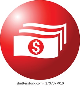 Money icon web symbol for web computer and mobile with shining red circle