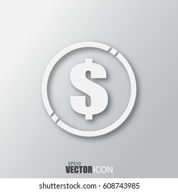 Money icon in white style with shadow isolated on grey background. For your design, logo. Vector illustration.