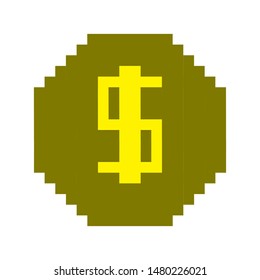 Money Icon.Dollar. Pixel art. Vector. Bank.