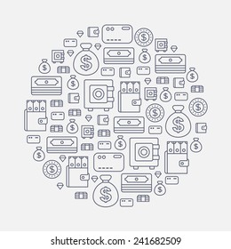 money icons arranged in circle shape on white background