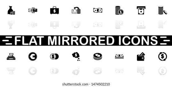 Money icons - Black symbol on white background. Simple illustration. Flat Vector Icon. Mirror Reflection Shadow. Can be used in logo, web, mobile and UI UX project.