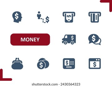 Money Icons. Cash, Buy, Buying, Pay, Paying, Online Shopping, E-commerce, Internet Banking Icon. Professional, pixel perfect vector icon set.