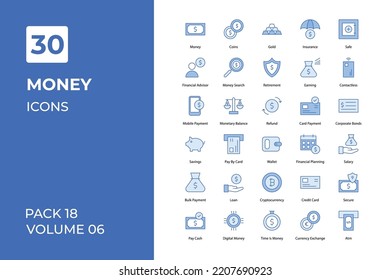Colección de iconos de dinero. Establecer la línea vectorial con elementos para conceptos móviles y aplicaciones web. Colección de iconos modernos.