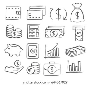 Money Icons in doodle style