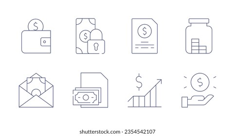 Money icons. editable stroke. Containing money, earnings, debt, application, save money, stock.