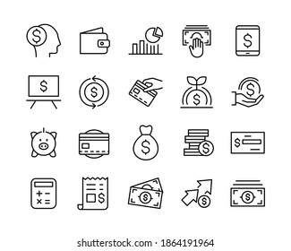 Money Icons. Editable Stroke. Vector Graphic