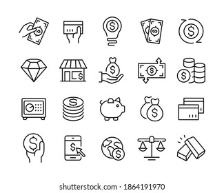 Iconos de dinero. Stroke editable. Gráfico vectorial