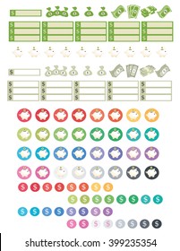 Money icons elements Set Minimalistic Flat design,colors printable planner stickers,for journaling,school,office,scrapbook etc.Isolated.Graphic resources.Vectorial  elements.