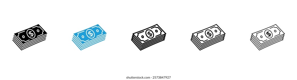 Money icons in filled and 3 stroke weights