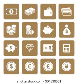 Money icons. Finance icon. Currency icon. Silhouette. Buttons. Vector. Illustration