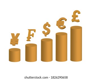 money icons. The growth column. Financial success.
