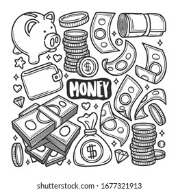 Money Icons Hand Drawn Doodle Coloring Vector