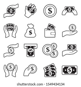 Money Icons. Line With Fill Design. Vector Illustration.