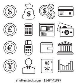 Money Icons. Line With Fill Design. Vector Illustration.