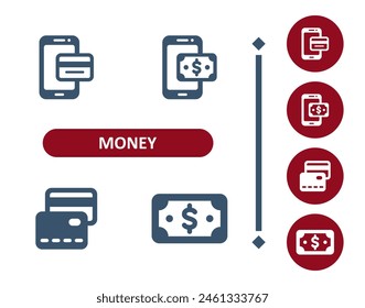 Money icons. Online Shopping, E-commerce, Mobile Banking, credit card, dollar, bill, banknote, cash icon. Professional, 32x32 pixel perfect vector icon.