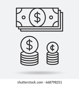 Money icons in outline style