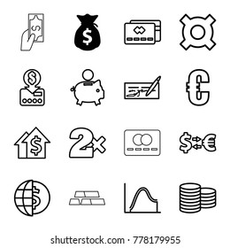 Money icons. set of 16 editable outline money icons such as coin, casino bet, euro, credit card, piggy bank, dolar growth, check, globe dollar, illustrgeneric currencyation