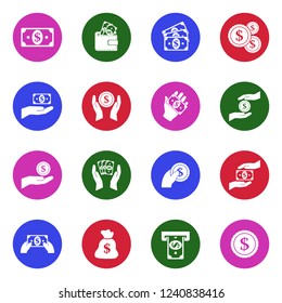 Money Icons. Set 2. White Flat Design In Circle. Vector Illustration. 