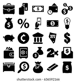 Money icons set. set of 25 money filled icons such as pig, safe, payment, casino bet, gold, wallet, vegas, chest, dollar, case, wallet, search dollar, percent, sack