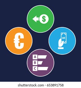 Money icons set. set of 4 money filled icons such as payment, statistic, euro