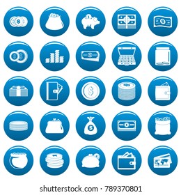 Money icons set blue. Simple illustration of 25 money vector icons for web