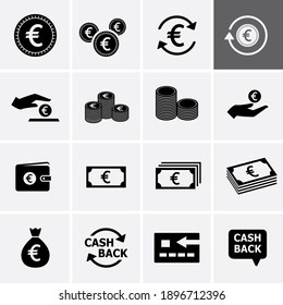 Money Icons set. Coins, banknote, cash back, euro icon and more. Vector illustration.