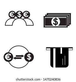 
Money icons set, coins. Credit card, dollar, euro, cash. Vector