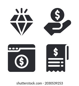 Money icons set = diamond, payment, web commerce, bill. Perfect for website mobile app, app icons, presentation, illustration and any other projects.