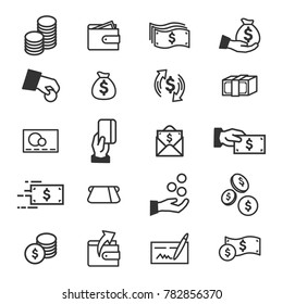 Money Icons Set , Dollar, Cash payment , Atm , Outline web.