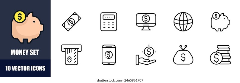 Money icons set. Dollar icons. Linear style. Vector icons