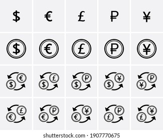 Money Icons set. Exchange rate and currency transfer. Vector illustration.