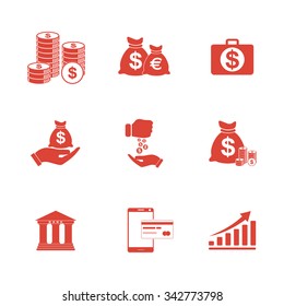Money icons set. Flat design style eps