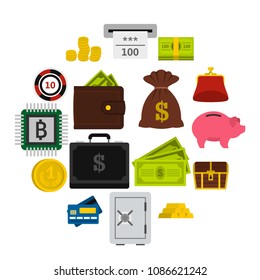 Money icons set. Flat illustration of 16 money vector icons for web