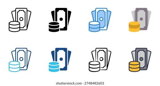 Money icons set multiple style collection. Editable stroke 
