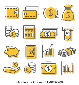 Money icons set on white background