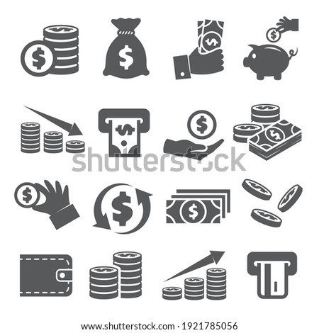 Money icons set on white background