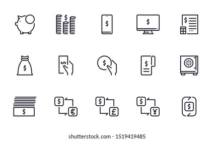 Money icons set outline style