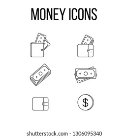 Money icons set;  thin line vector icons,  graphic symbol isolated on white.