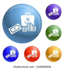 Money icons set vector 6 color isolated on white background