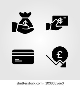 Money icons set. Vector illustration money bag, dollar, credit card and pound sterling
