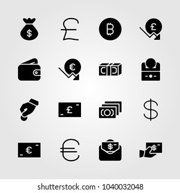 Money icons set. Vector illustration coin, dollar, pound sterling and donate