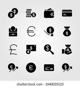 Money icons set. Vector illustration bag, dollar coin, coin and credit card