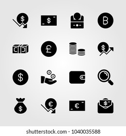 Money icons set. Vector illustration dollar coin, dollar, coin and money bag