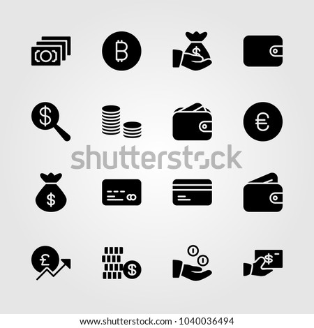 Money icons set. Money vector illustration euro, coin, money and money bag